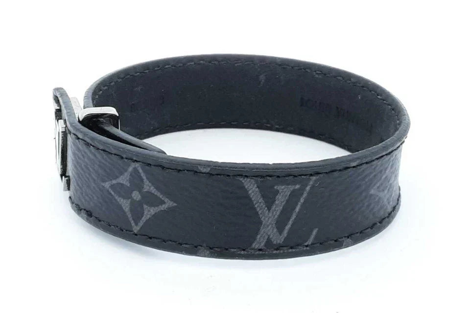Louis Vuitton Monogram Eclipse Lv Slim Canvas Bracelet Size 19