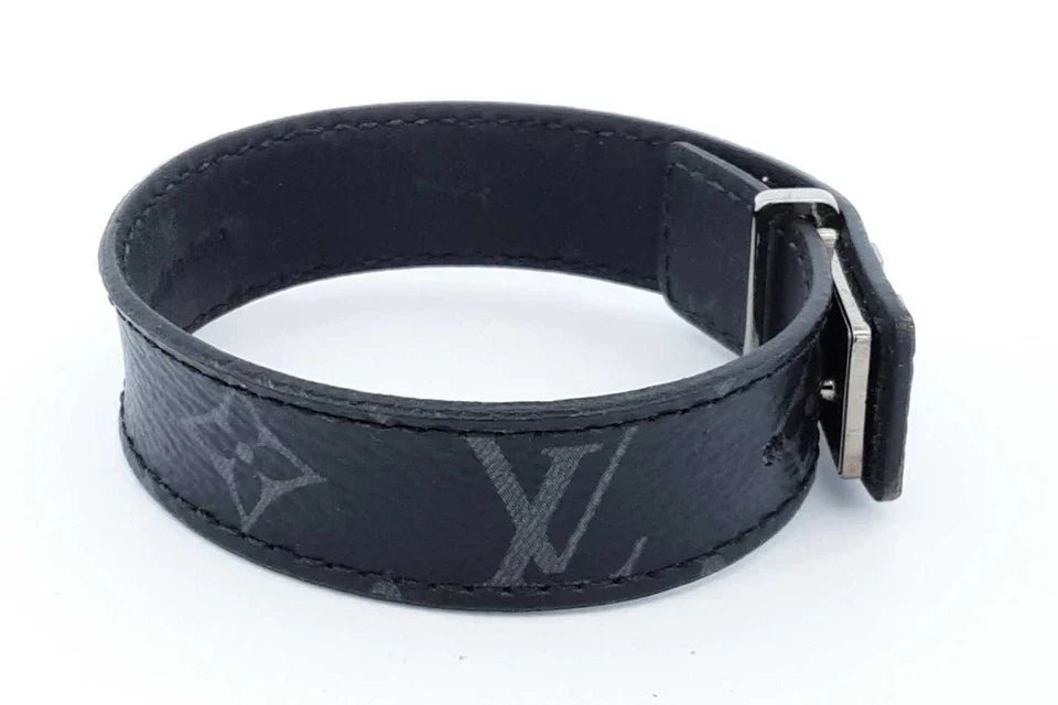 Louis Vuitton Monogram Eclipse Lv Slim Canvas Bracelet Size 19